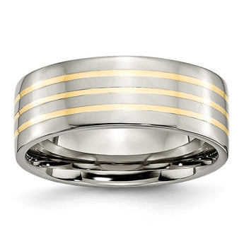 Titanium 14k Yellow Inlay Flat 8mm Polished Band