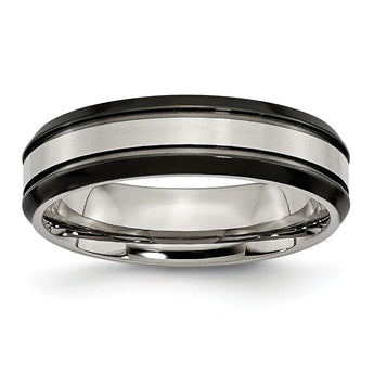 Titanium Beveled Edge 6mm Black IP-plated Satin/Polished Band - Birthstone Company