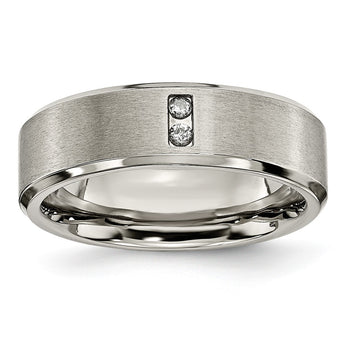 Titanium Satin & Polished with Diamonds 7mm Band