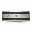 Titanium Black IP-plated Cable and Diamonds 10mm Brushed Band