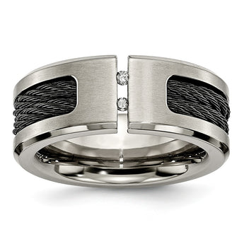 Titanium Black IP-plated Cable and Diamonds Polished/Brushed Band