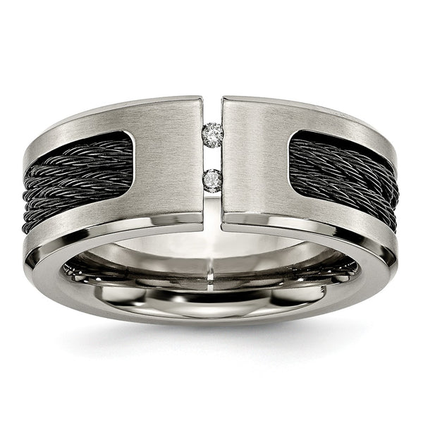Titanium Black IP-plated Cable and Diamonds Polished/Brushed Band