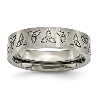Titanium Flat Engraved Trinity Symbol Brushed 6mm Band
