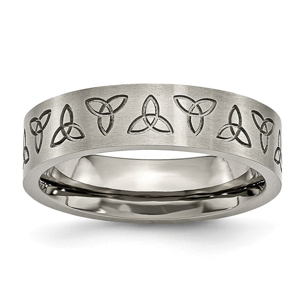 Titanium Flat Engraved Trinity Symbol Brushed 6mm Band