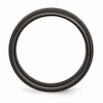 Titanium Black TI Hammered Ridged Edge 7mm Brushed Band