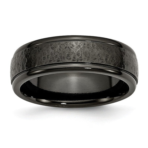 Titanium Black TI Hammered Ridged Edge 7mm Brushed Band