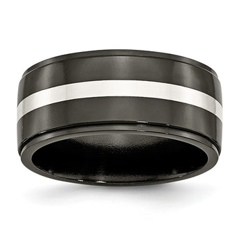 Titanium Black Ti with Sterling Silver Inlay 10mm Polished Band