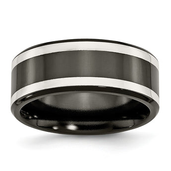 Titanium Black Ti with Sterling Silver Inlay 9mm Polished Flat Band