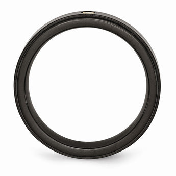 Titanium Black Ti with Diamond 6mm Ridged Edge Polished Band