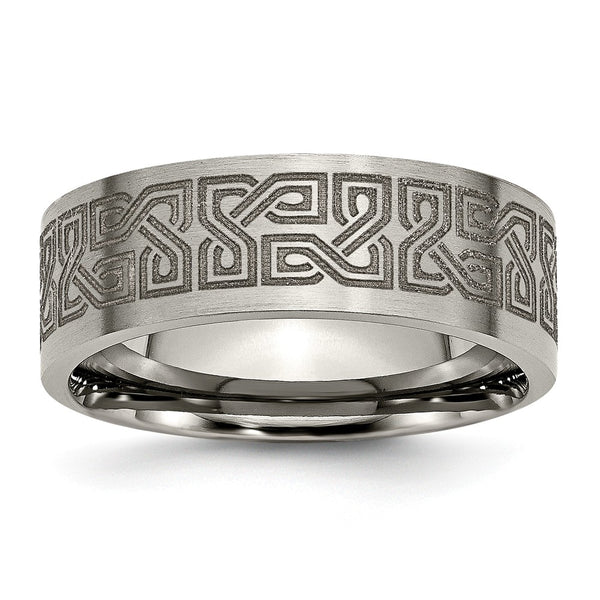 Titanium Flat 8mm Laser Design Brushed Band