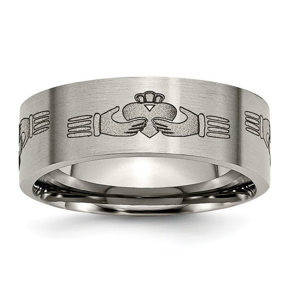 Titanium Flat 8mm Laser Design Brushed Band