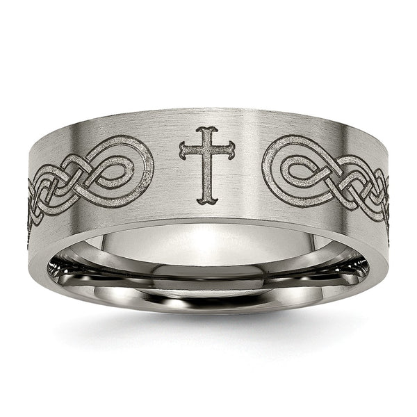 Titanium Flat 8mm Laser Design Brushed Band