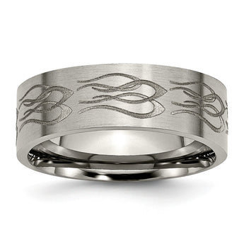 Titanium Flat 8mm Laser Design Brushed Band