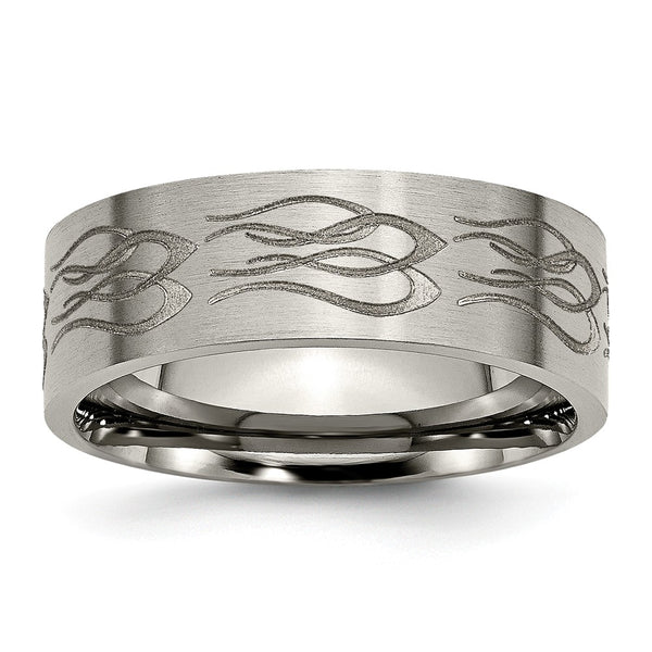 Titanium Flat 8mm Laser Design Brushed Band