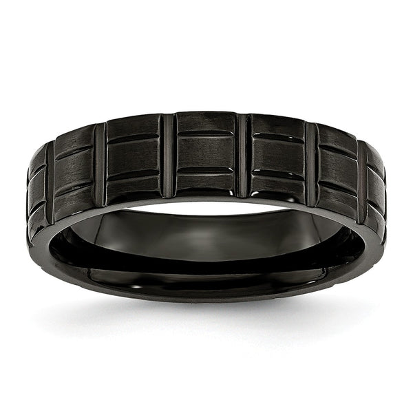 Titanium Notched Black IP-plated 6mm Brushed and Polished Band