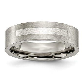 Titanium Flat 6mm Sterling Silver Inlay Brushed Band