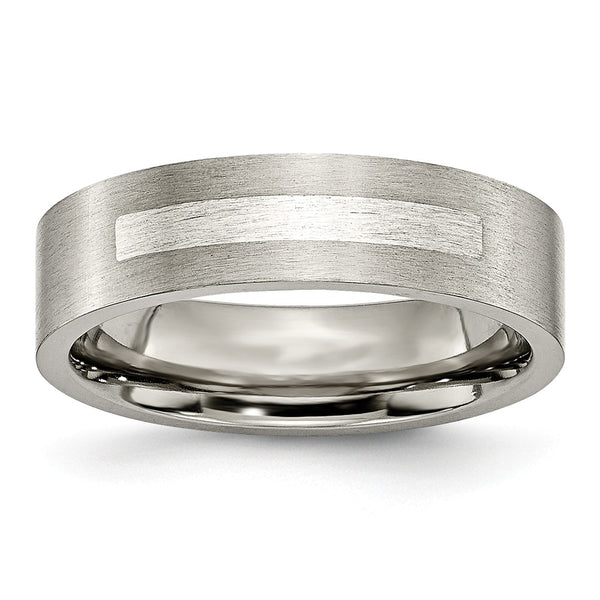 Titanium Flat 6mm Sterling Silver Inlay Brushed Band
