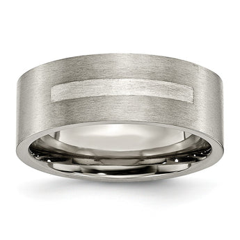 Titanium Flat 8mm Sterling Silver Inlay Brushed Band