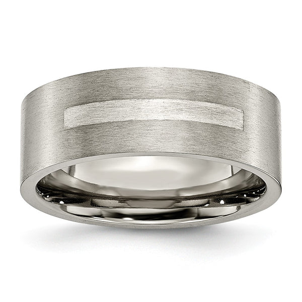 Titanium Flat 8mm Sterling Silver Inlay Brushed Band
