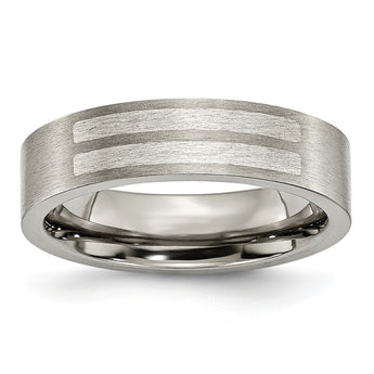 Titanium Flat 6mm Sterling Silver Inlay Brushed Band
