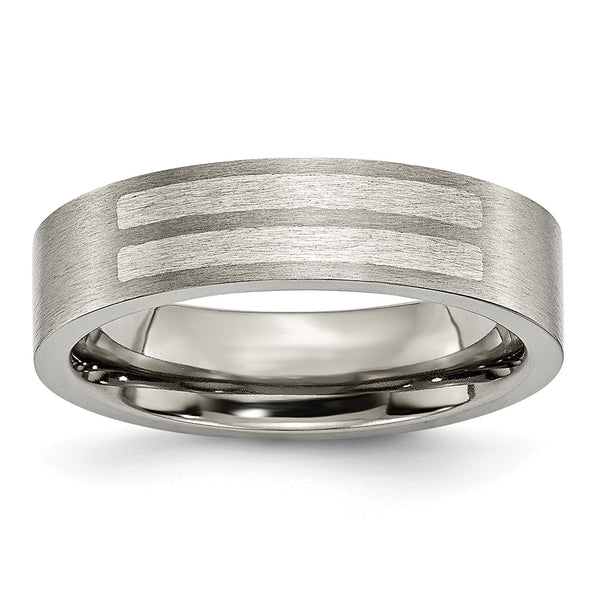 Titanium Flat 6mm Sterling Silver Inlay Brushed Band
