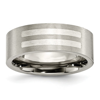 Titanium Flat 8mm Sterling Silver Inlay Brushed Band