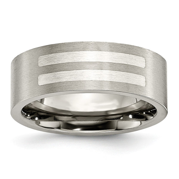 Titanium Flat 8mm Sterling Silver Inlay Brushed Band