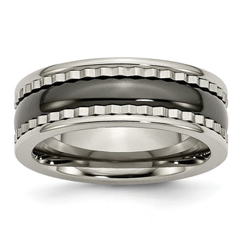 Titanium w/Sawtooth Accent/Polished Black Ceramic Center 8mm Band