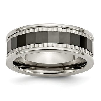 Titanium w/Sawtooth Accent/Polished Black Ceramic Center 8mm Band