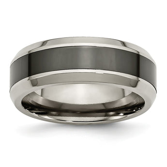 Titanium Base w/Polished Black Ceramic Center Beveled 8mm Band