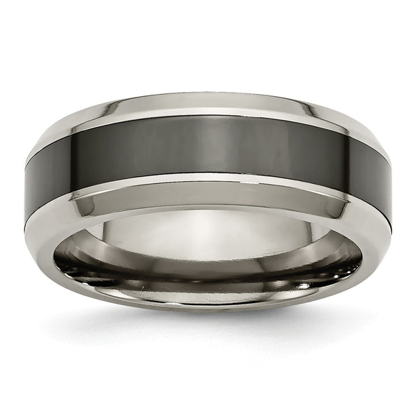 Titanium Base w/Polished Black Ceramic Center Beveled 8mm Band