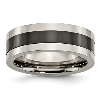 Titanium Base w/Polished Black Ceramic Center Flat 8mm Band