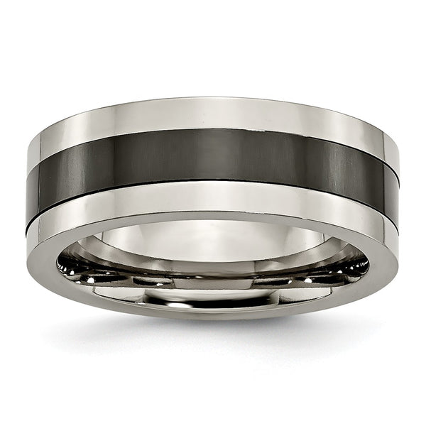 Titanium Base w/Polished Black Ceramic Center Flat 8mm Band