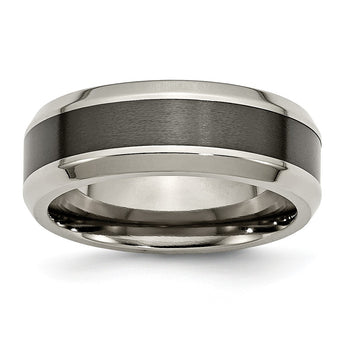 Titanium Base w/Brushed Black Ceramic Center Beveled 8mm Band