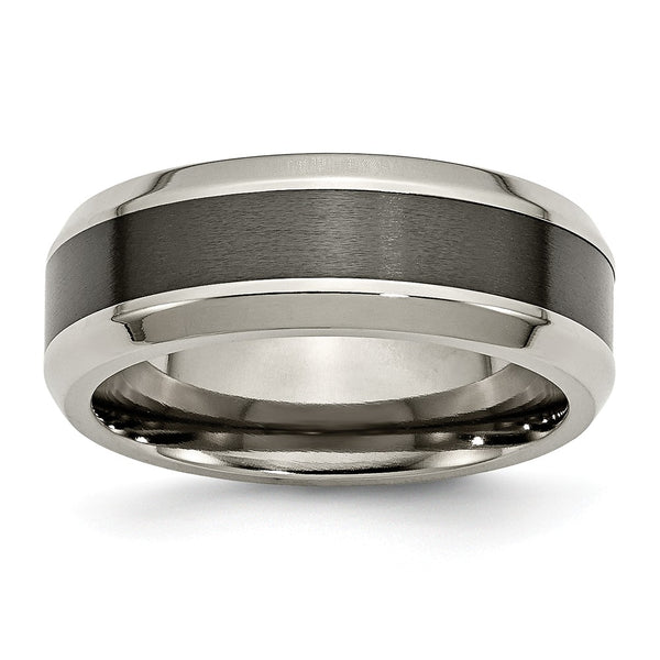Titanium Base w/Brushed Black Ceramic Center Beveled 8mm Band