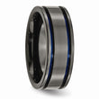 Titanium Black Ti with Blue Anodized Grooves 8mm Polished Band