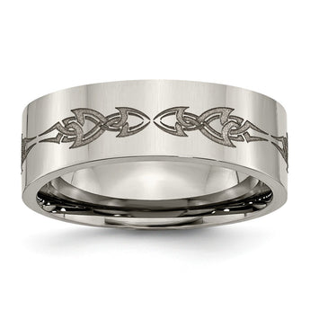 Titanium Flat 8mm Laser Design Polished Band