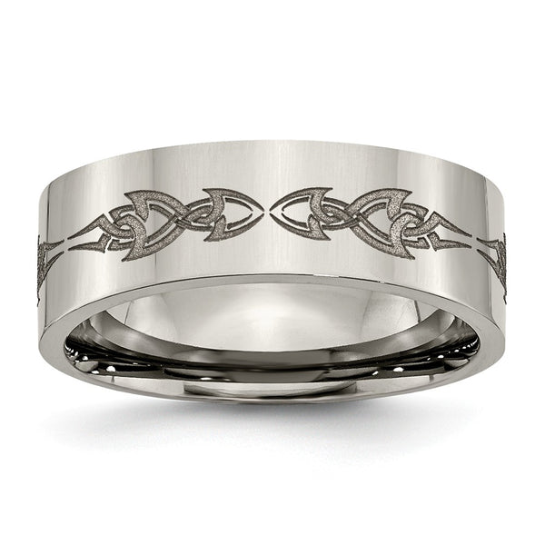 Titanium Flat 8mm Laser Design Polished Band