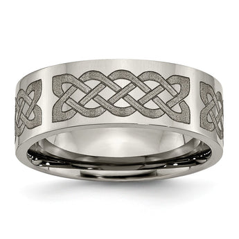 Titanium Flat 8mm Laser Design Polished Band