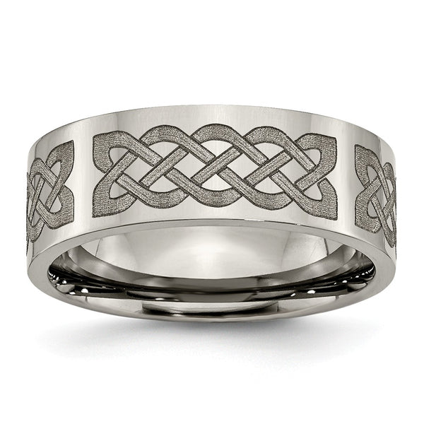Titanium Flat 8mm Laser Design Polished Band