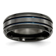 Titanium Black Ti w/Blue Anodized Grooves/Beveled Edge 8mm Band