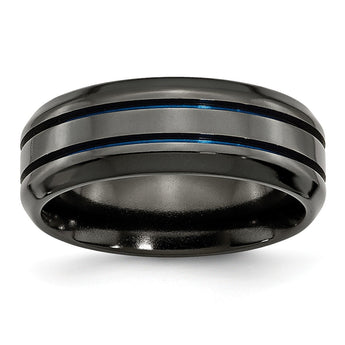 Titanium Black Ti w/Blue Anodized Grooves/Beveled Edge 8mm Band
