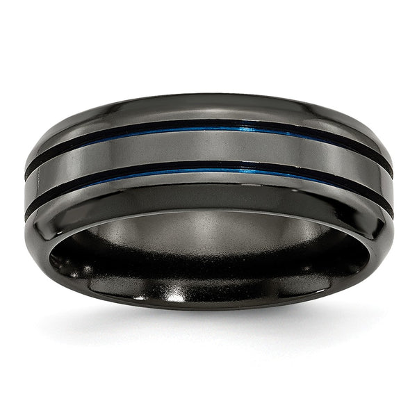 Titanium Black Ti w/Blue Anodized Grooves/Beveled Edge 8mm Band