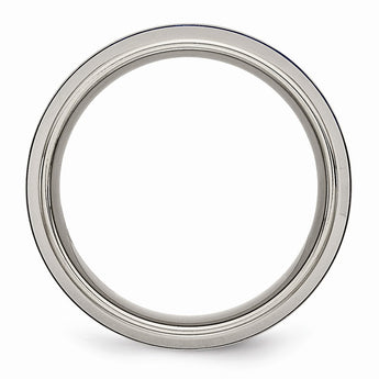 Titanium with Blue Triple Groove Beveled Edges 8mm Polished Band