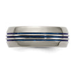 Titanium with Blue Triple Groove Beveled Edges 8mm Polished Band
