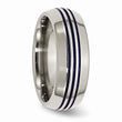 Titanium with Blue Triple Groove Beveled Edges 8mm Polished Band