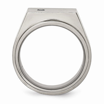 Titanium Polished and Brushed CZ Signet Ring