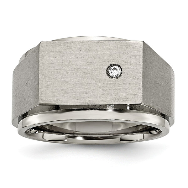 Titanium Polished and Brushed CZ Signet Ring