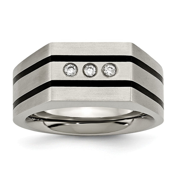 Titanium Brushed and Polished Black IP-plated CZs Ring