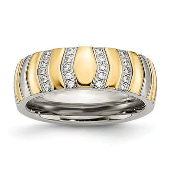 Titanium Polished Yellow IP-plated CZs 7mm Ring